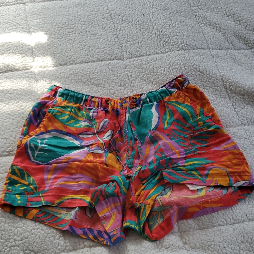 C&C California Multicolor Tropical Print Linen Shorts